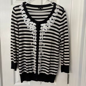 Talbots Striped Floral Embellished Cardigan Women’s Medium